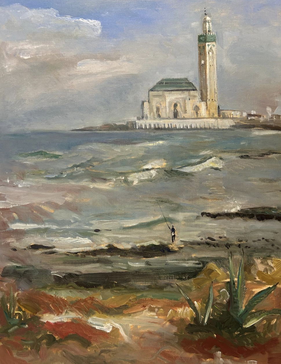 Peinture de la mosquée Hassan II depuis l'océan, Casablanca