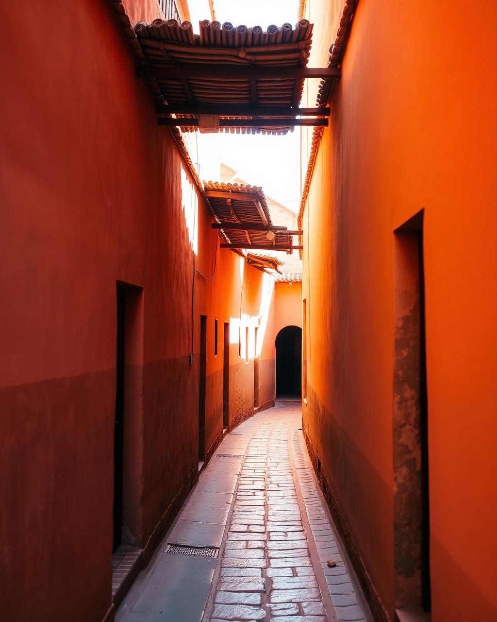 Ruelle de médina baignée de lumière dorée