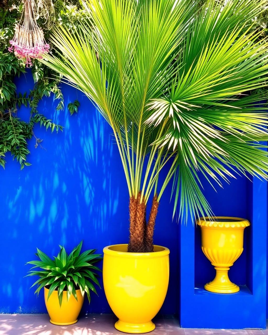 Bleu majorelle et palmes au Jardin Majorelle